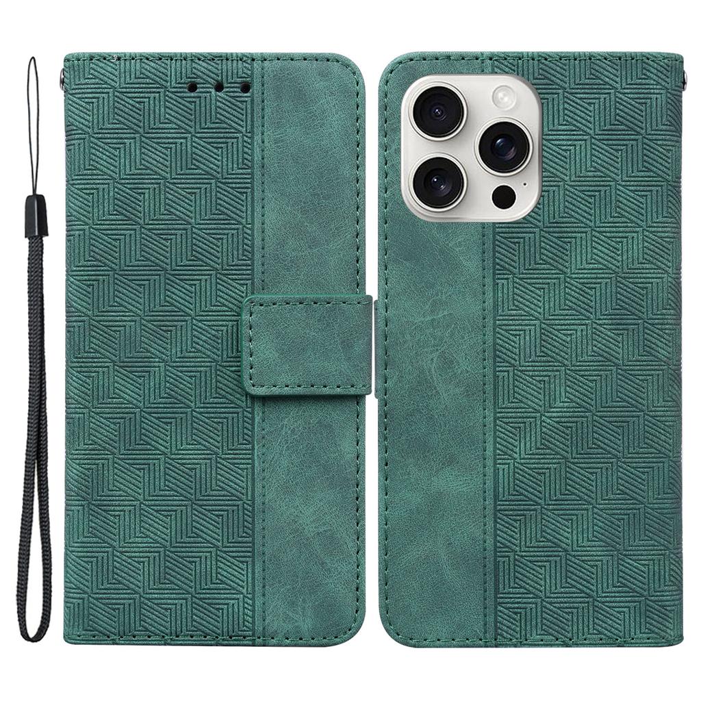 For iPhone 16 Pro Case PU Leather Geometry Imprint Wallet Phone Cover
