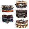 1 Set Wrap Bracelets for Men Women, String Cords Wood Beads Ethnic Tribal Bracelets, Leather (4Pcs)