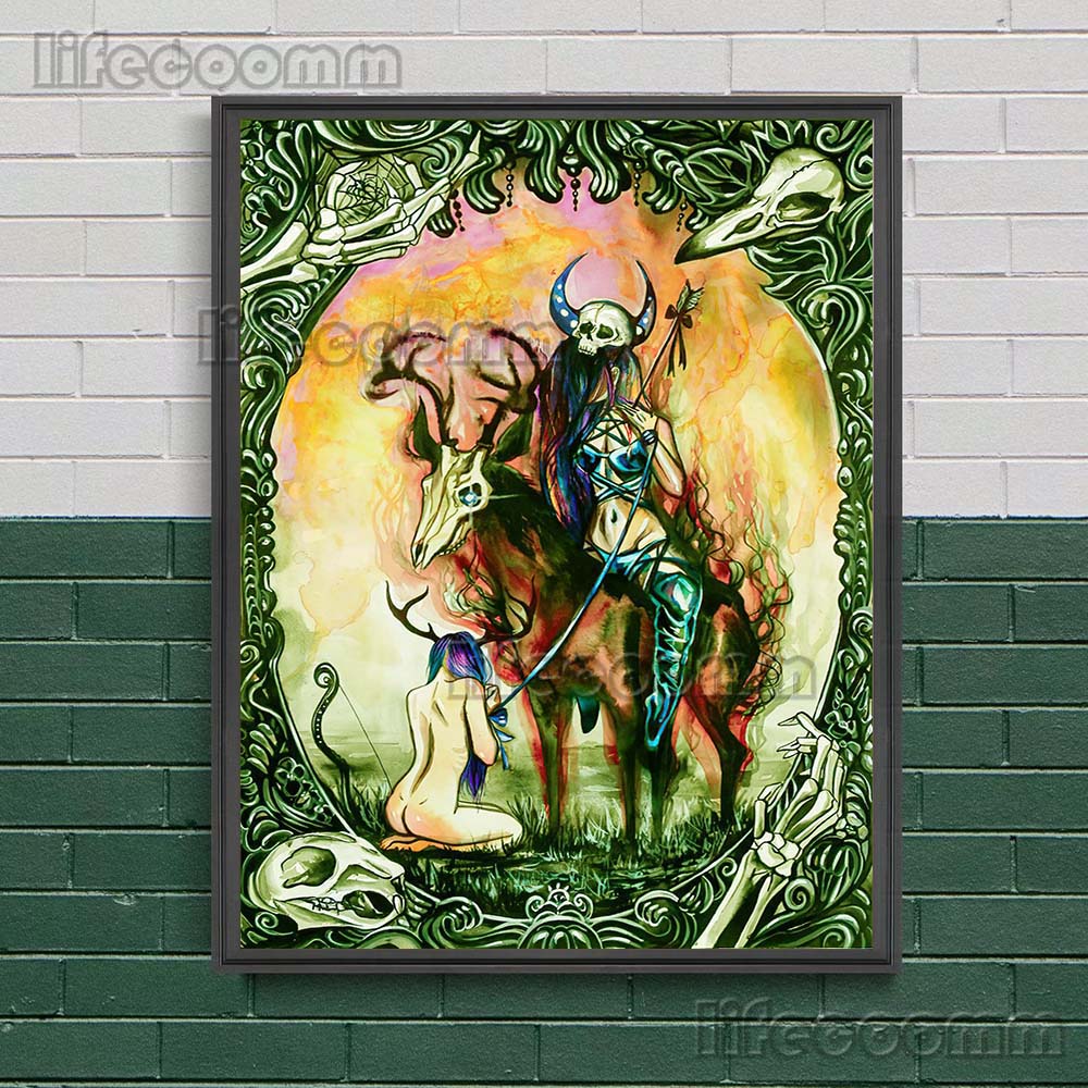 Gotycka Konstelacja Wiedźma Surrealistyczny Wydruk Sztuki Czaszki Dekoracja Ścienna Sztuka Płótno Malowanie Wystrój Domu Straszny De Wicca Plakat Wydruk Bez Ramki