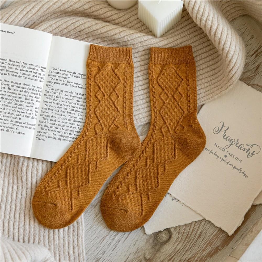 Solid Color Cashmere Wool Socks Japanese Style Winter Warm Socks Retro Vintage Socks Winter Season