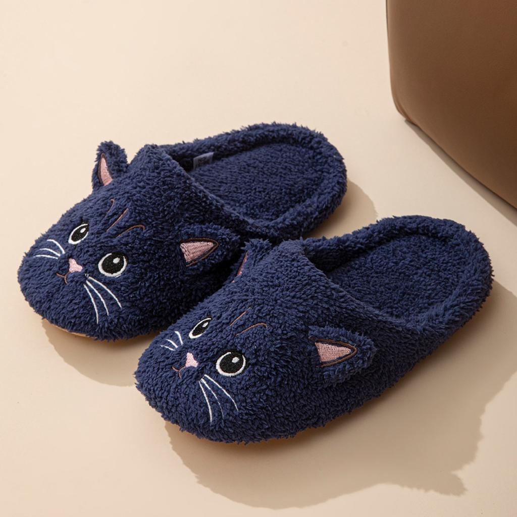 Damen Plüsch Katzen Hausschuhe - Winter Warme Rutschfeste Indoor Hausschuhe mit Niedlichem Cartoon Kätzchen Design, Weiche EVA Sohle & Gemütlicher Stoff, Niedliche Hausschuhe