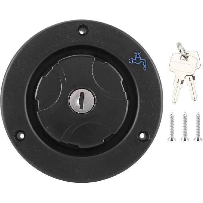 for rv+Fresh+Water+Inlet+Black Yctze Water Filler Cap Gravity Freshwater Inlet Lockable Leakproof Water Filler Cap with 2 Keys for RV Caravan