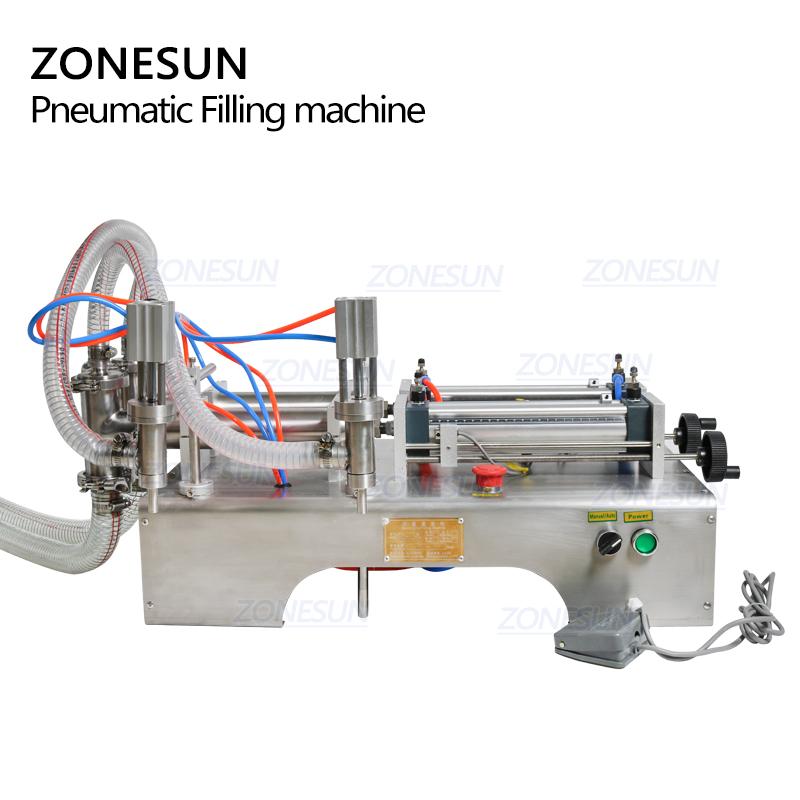 ZONESUN Pneumatic Liquid Filling Machine Double Head Piston Pump Filler for Shampoo Juice Milk Edible Plastic Oil Bottle ZS-YT2