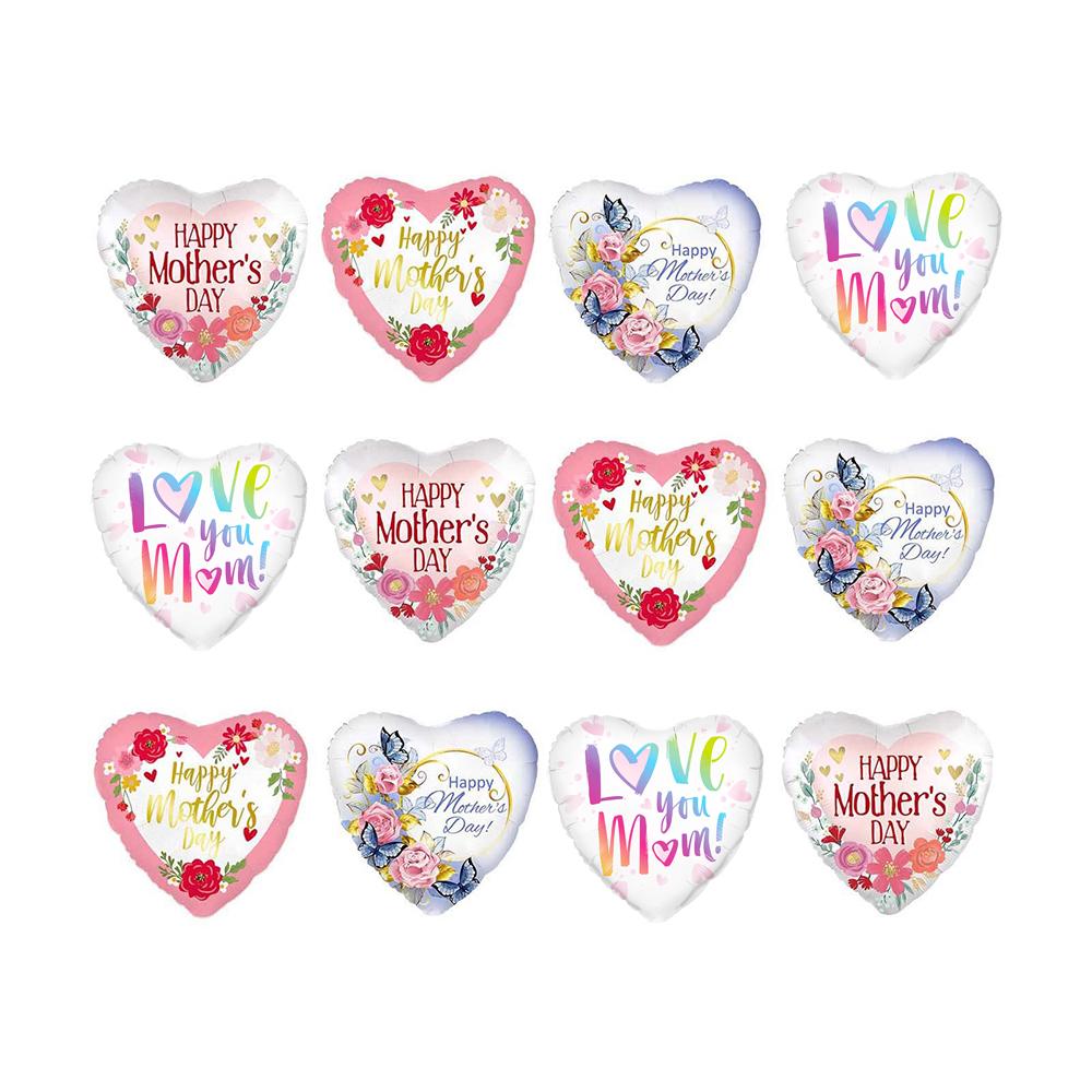 12-Piece Set 17inch Mother s Day Happy Birthday Mom Happy Holidays Mom, You Ve Worked Hard, Love You, Heart-Shaped Aluminum Foil Balloons, Happy Mom Other