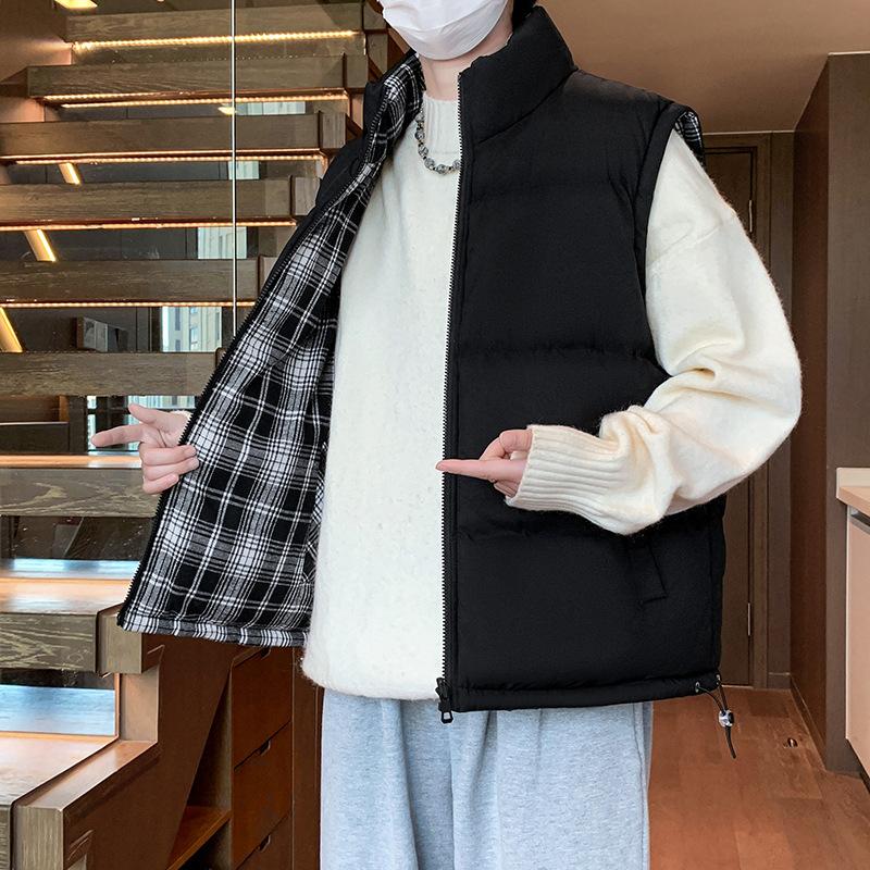 

Осень и зима утолщенный 2025 новый двусторонний жилет мужской и женский одинаковый теплый пуховый хлопковый жилет без рукавов пара жилет мужской 4XL чёрный