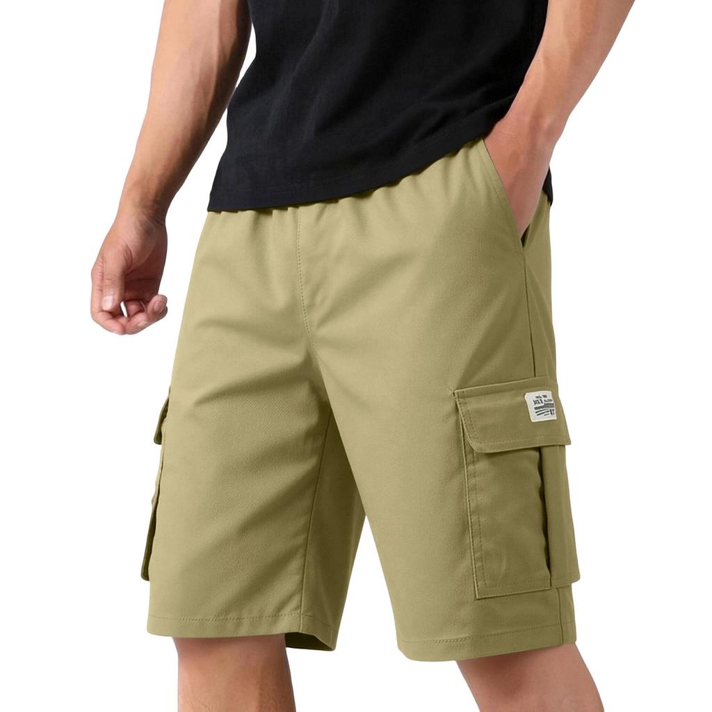 Men's Relaxed Fit Cargo Shorts with Multi Pocket Design and Elastic Waistband for Casual Outdoor