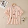 ZANZEA Women Casual V-Neck Loose Floral Print Short Sleeve Blouse