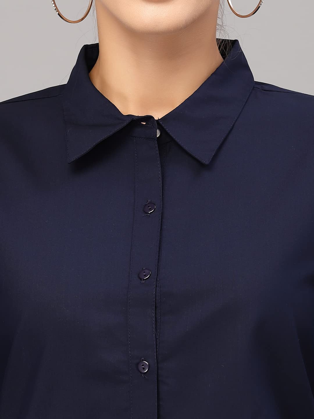Style Quotient Women Solid Navy Polycotton Regular Formal Shirt XL