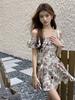 Real Summer Clothes New French Retro Floral Dress Women's Word Shoulder Waist a Word Thin Princess Dress