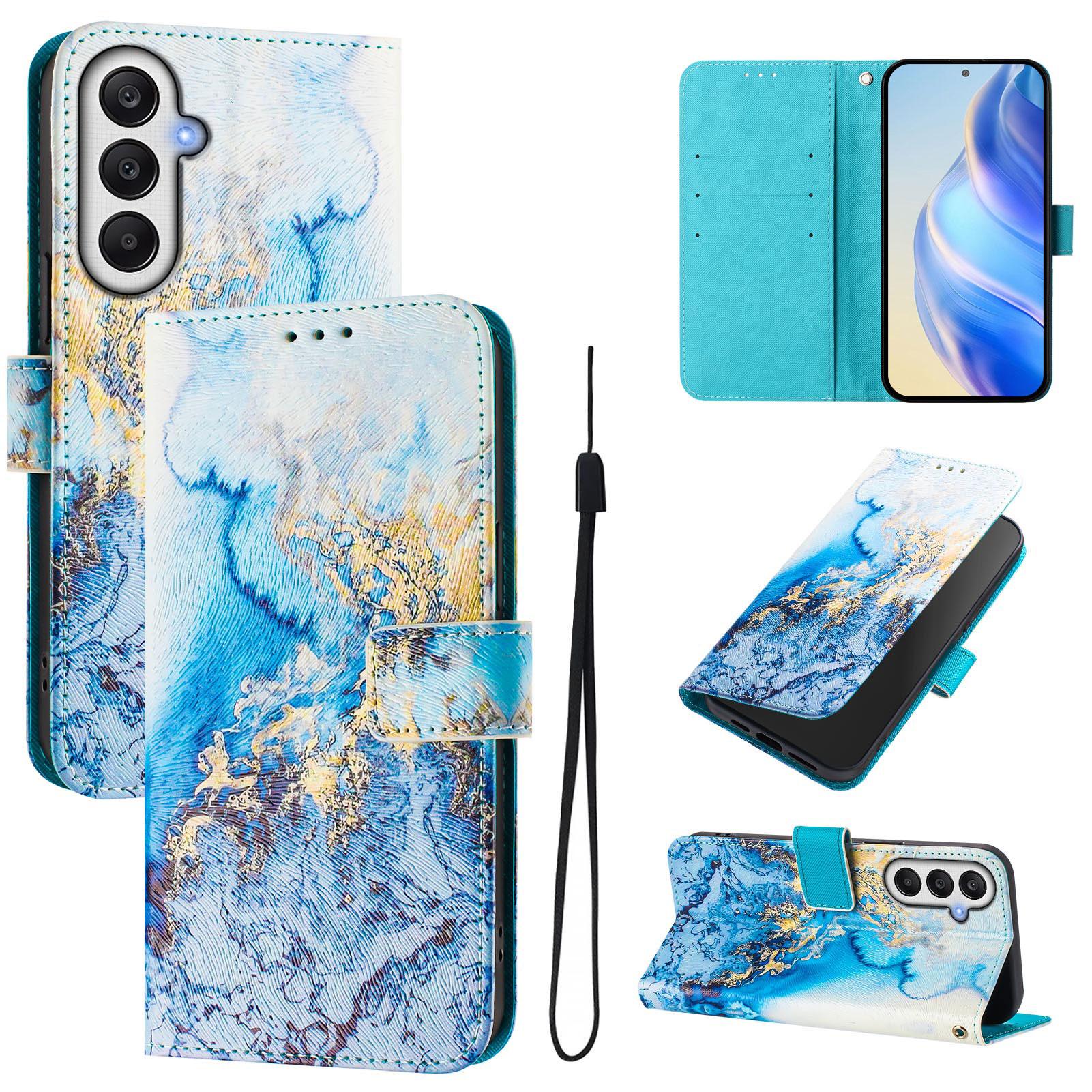 

For Samsung Galaxy A05s 4G Case Pattern Printing Wallet Phone Cover with Strap Ocean Marble
