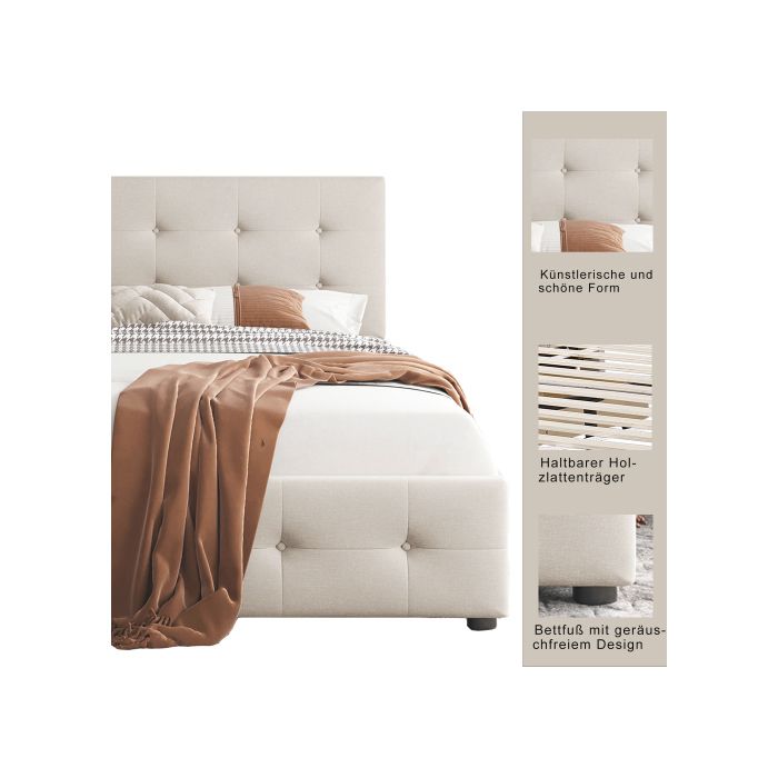 Lit Rembourré 90 X 200 Cm Lit Avec Sommier À Lattes, Dossier Et Deux Tiroirs, Tissu Velours Doux Pour La Peau (sans Matelas)