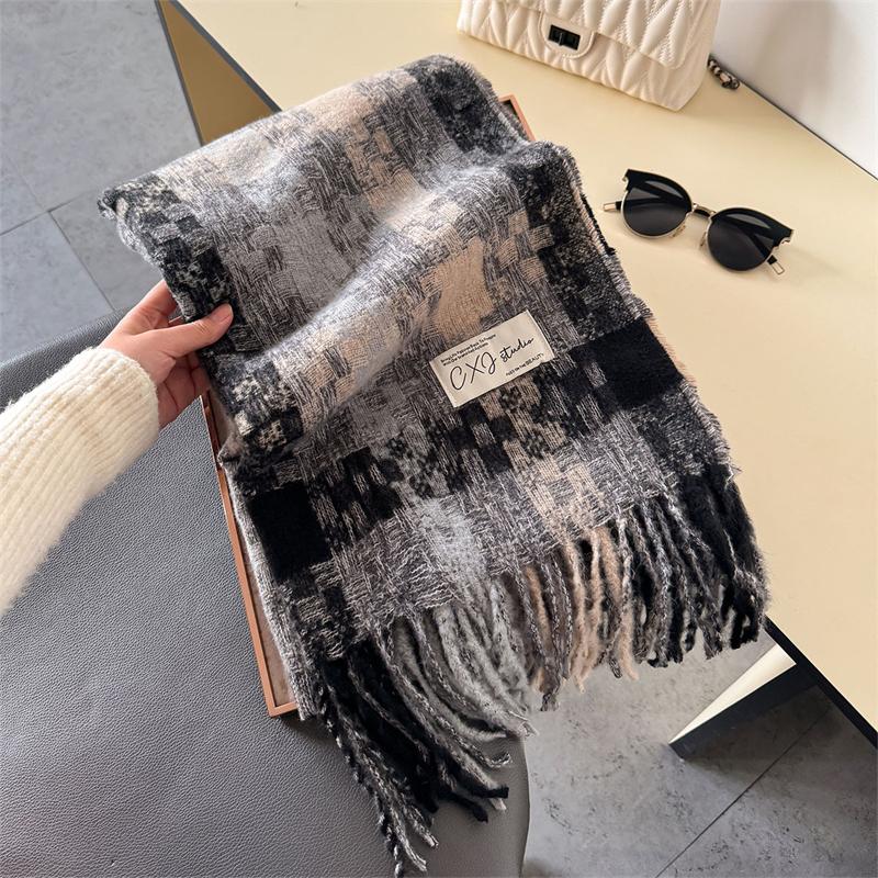 

New Elegance Women Plaid Print Scarf Winter Warmer Pashmina Two-Sided Scarves Female Shawls Thick Blanket Wraps Foulard 60x210cm