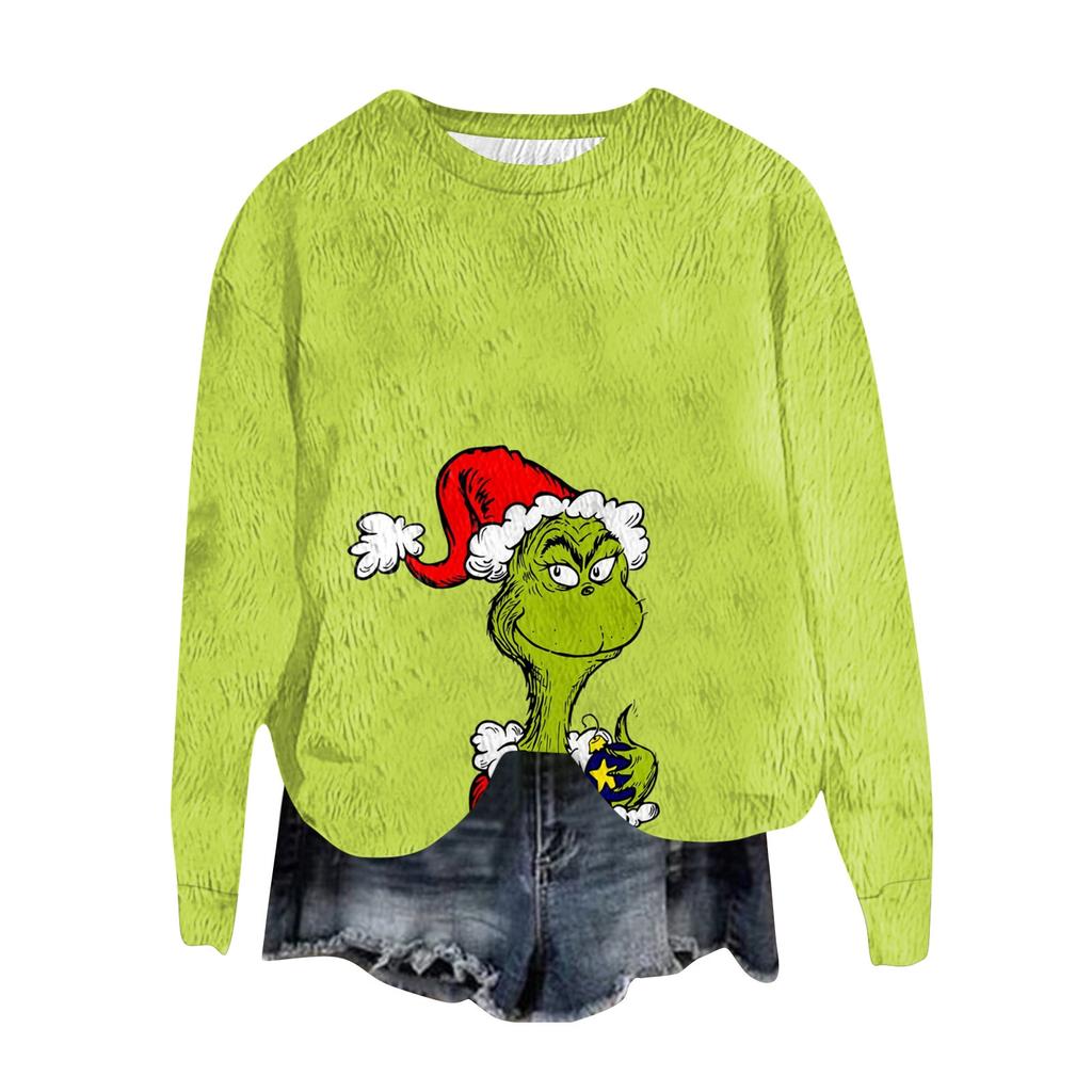 Women's Fashion Round Neck Pullover Top Long Sleeve Tee Christmas Printed Sweatshirt