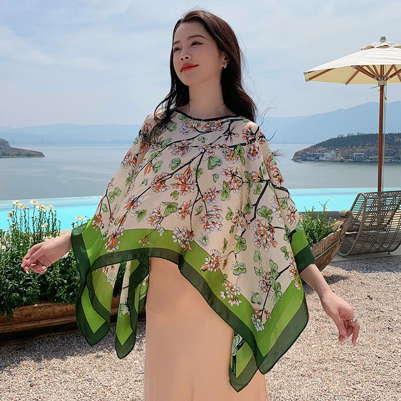 Natural, fresh and comfortable, breathable personalized pullover, travel and play personalized wear, outer cape pullover shawl 110*110