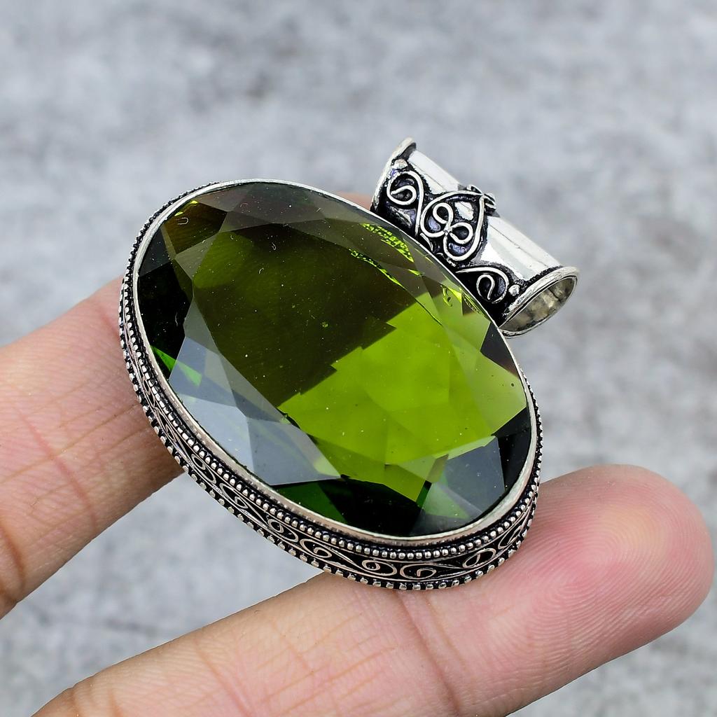 Peridot Gemstone Handmade 925 Steling Silver Jewelry Pendant 1.38" M-247