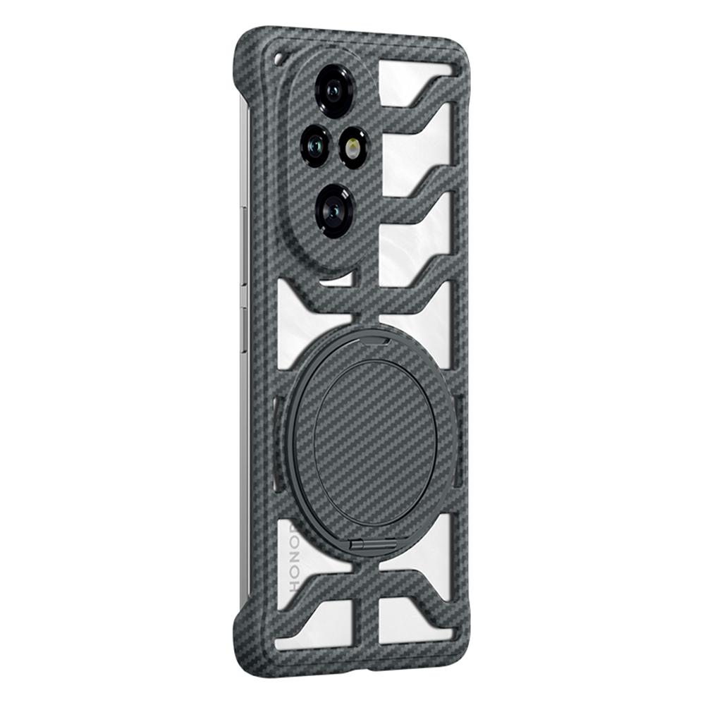 For Honor 200 Pro 5G Case with Kickstand Heat Dissipation Hard PC Phone Back Cover Carbon Fiber Texture