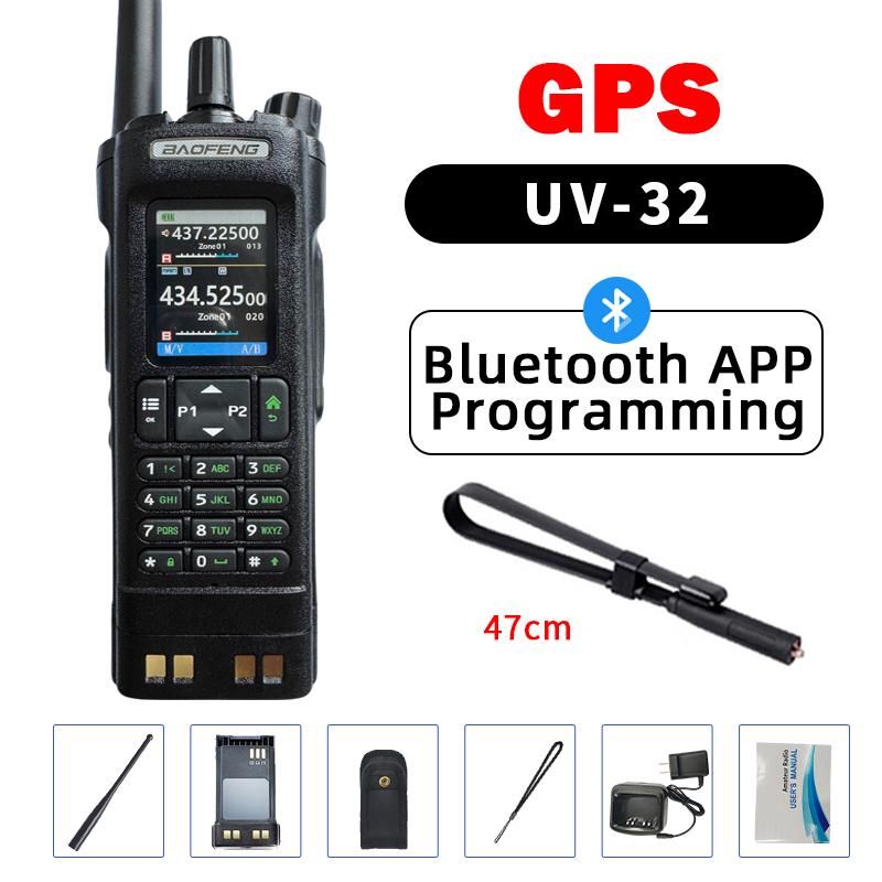 Walkie Talkie Baofeng UV-32 GPS 10W Bluetooth Wireless Programming Copy Frequency Air Band Long Range Type-C Two Way Ham Radio