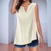 Women's Cotton Linen Solid Colour Sleeveless Shirt V-Neck With Buttons Loose Blouse