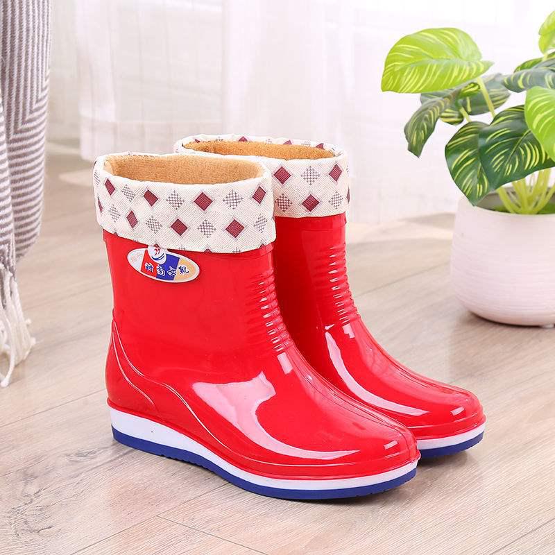 Women's Fleece-Lined Non-Slip Mid-Calf Rain Boots