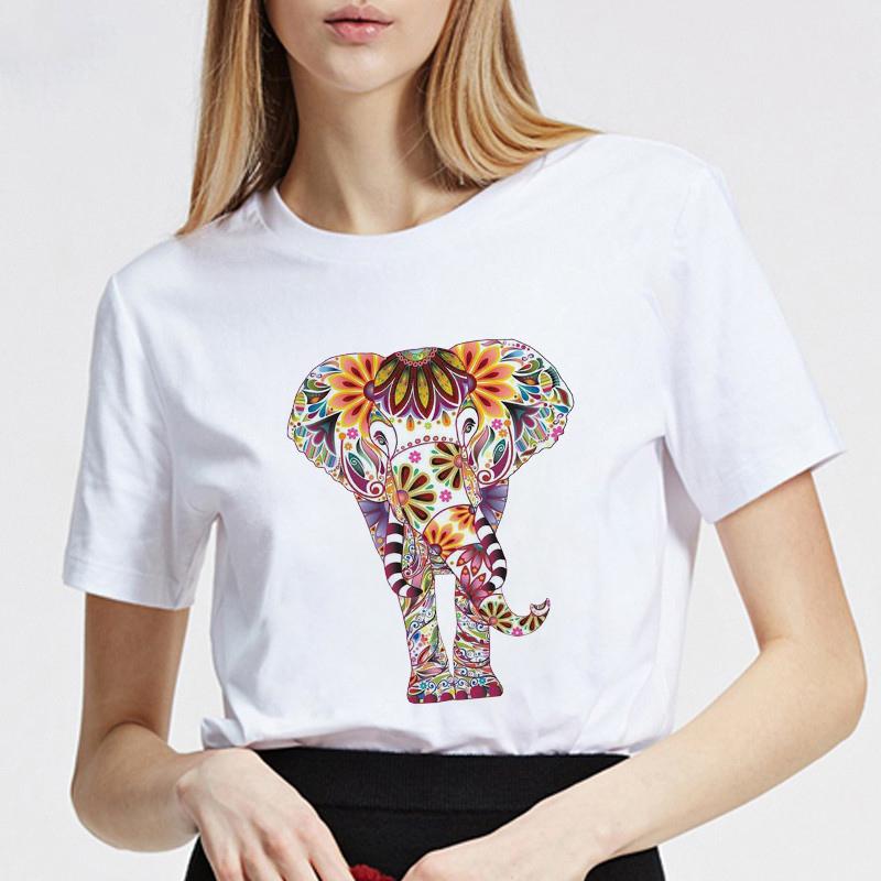 Women Tshirt Summer Round Neck Basic Cartoon Elephant Streetwear Trend Style 90S Short Sleeve Lady Clothes Female Tee Tops