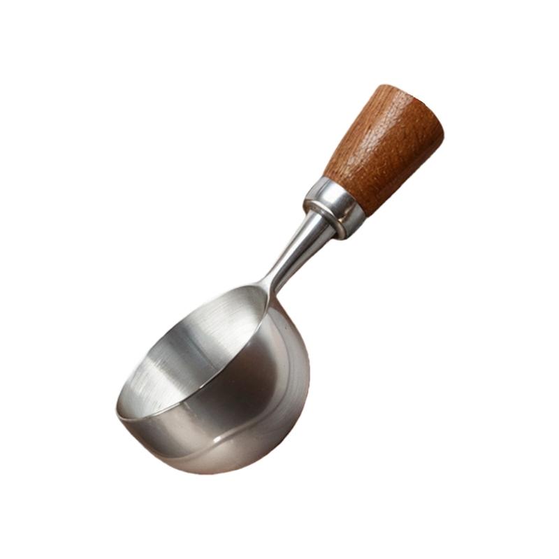 Accurate Measuring Spoon for Coffee Bean Features Comfortable Walnuts Wood Handle and Stainless Steel Construction