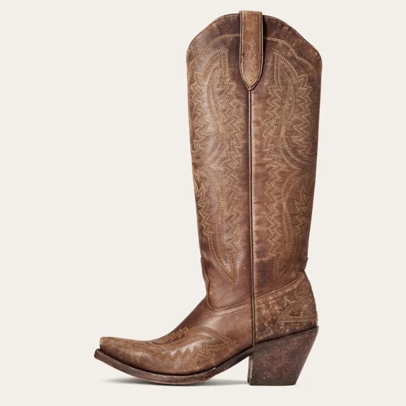 Seller New Retro Car Stitching Thick Heel Western Cowboy Boots Medieval Embroidered Unisex Men's Women's Knight Boots