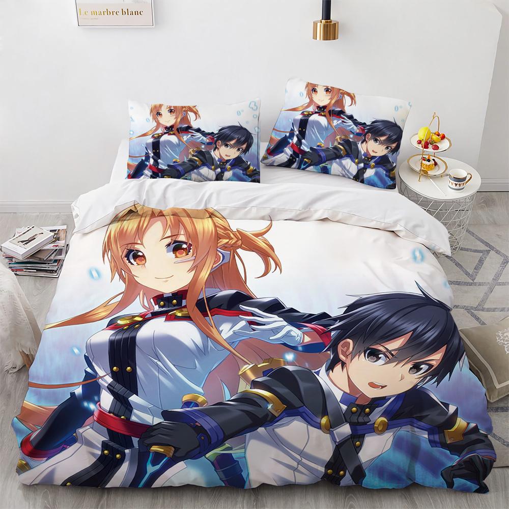 Sword Art Online Bedding Set Anime Duvet Covers King Queen Double Twin Size Adults Kids Bed Linens Single Double Size Decor Home