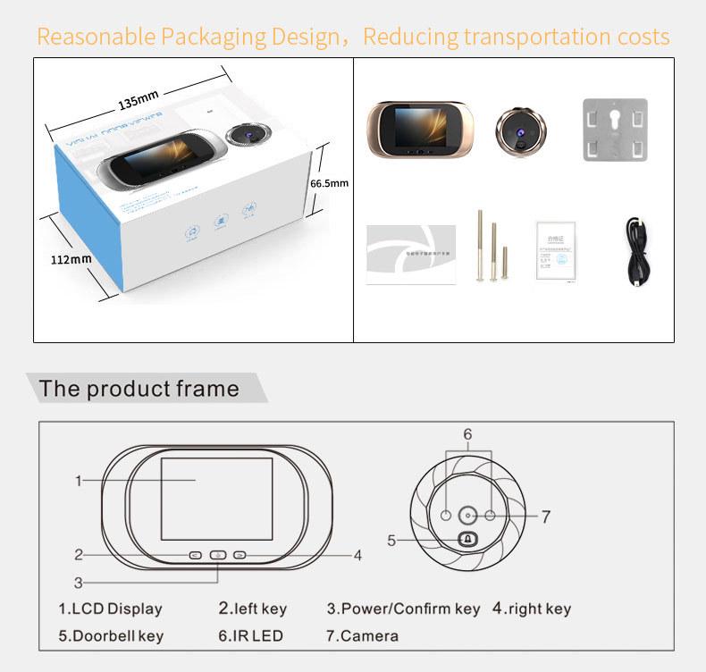 2.8-inch Smart Video Doorbell Peephole with Electronic Door Mirror
