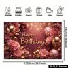 2D Floral Rose Gold Happy Birthday Backdrop Banner for Birthday Party Photography Decoration