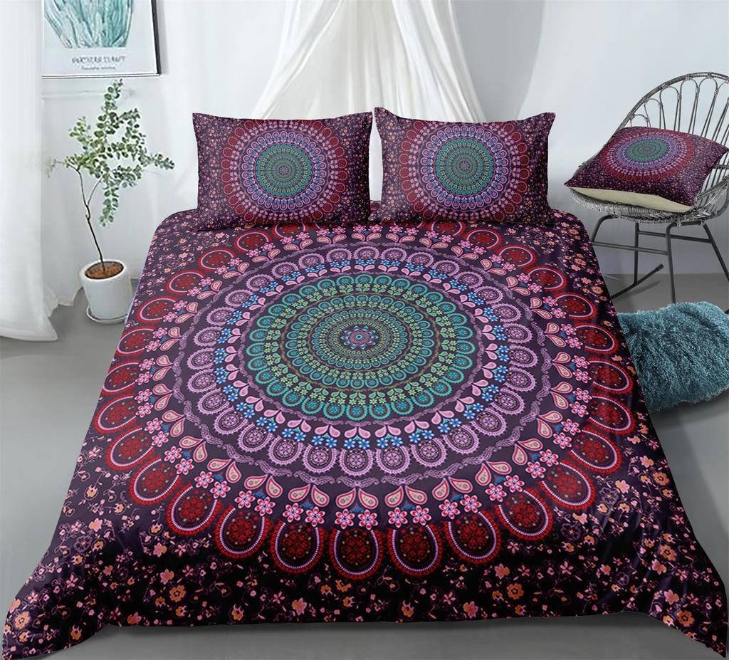 Bohemian Mandala Printed Home Bedding Set, Bedroom Soft Duvet Cover, Pillowcase, 2 or 3 Pieces Full Size Home Decoration