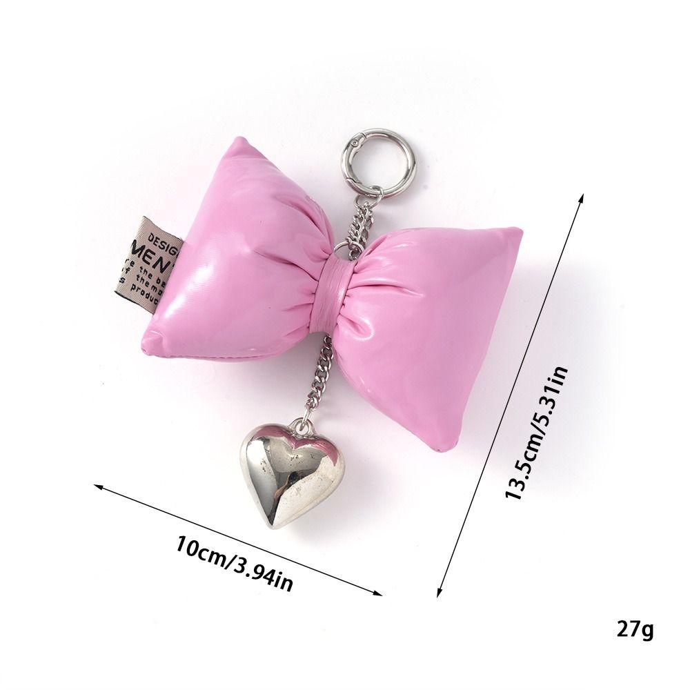 PU Leather Bowknot Heart Keychain Filling Cotton Metal Heart Mobile Phone Chain Exquisite Versatile Bow Bag Pendant