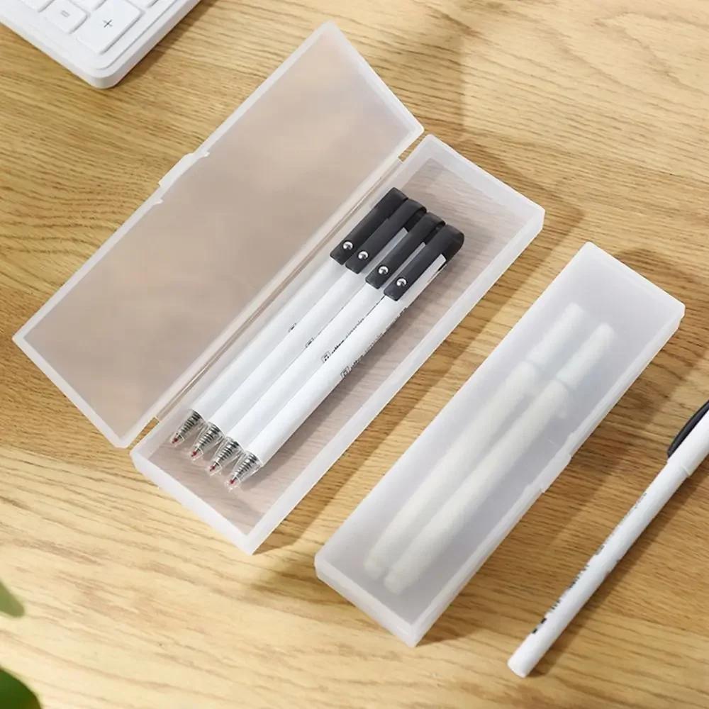 S/M/L Translucent Frosted Pencil Case Simple Plastic Pen Box Multifunctional Stationery Storage Box Organizer