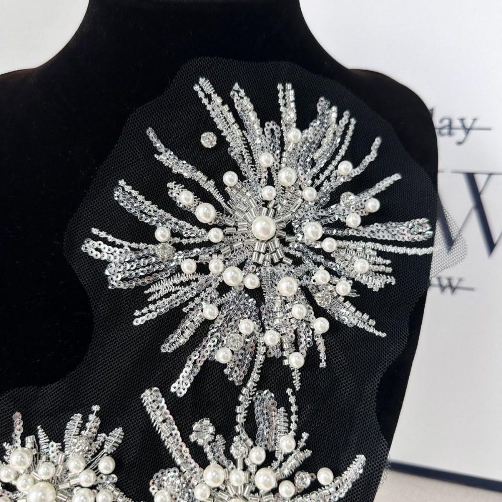 3Pcs New Flower Shape Beaded Applique Patches Sparkling Sew-on Flower Beads Patch Handmade Bridal Gowns Decoration