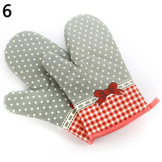 1Pc Dots Grids Print Oven Mitt Heat Resistant Protector Kitchen Holder Glove