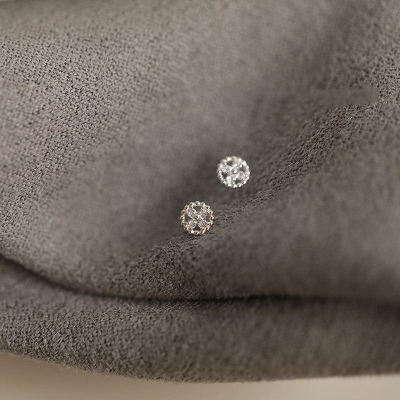 925 Sterling Silver Inlaid Zircon Disc Cross Flower Earrings For Women Exquisite Small Jewelry Gifts