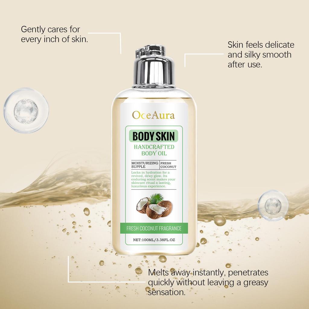 OCEAURA Coconut Body Oil for Hydrated, Soft, and Smooth Skin.