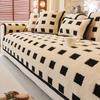 New Light Luxury Plush Sofa Cover Thickened Anti Slip Sofa Cushion Winter Black White Checkered Sofa Cover Backrest Towel
