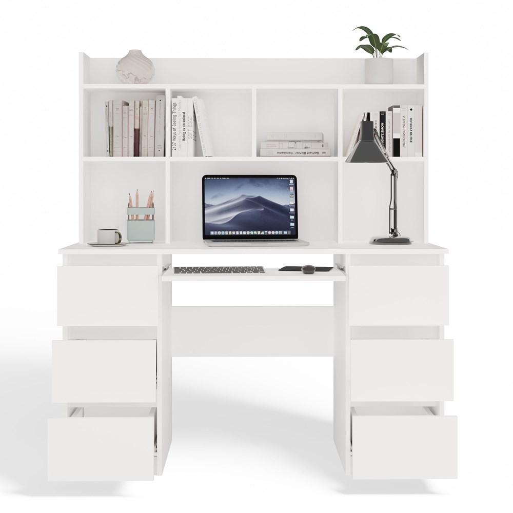 Escritorio Kuba con Estante Blanco Juego de 6 Cajones Estantes para Oficina Habitación de Trabajo