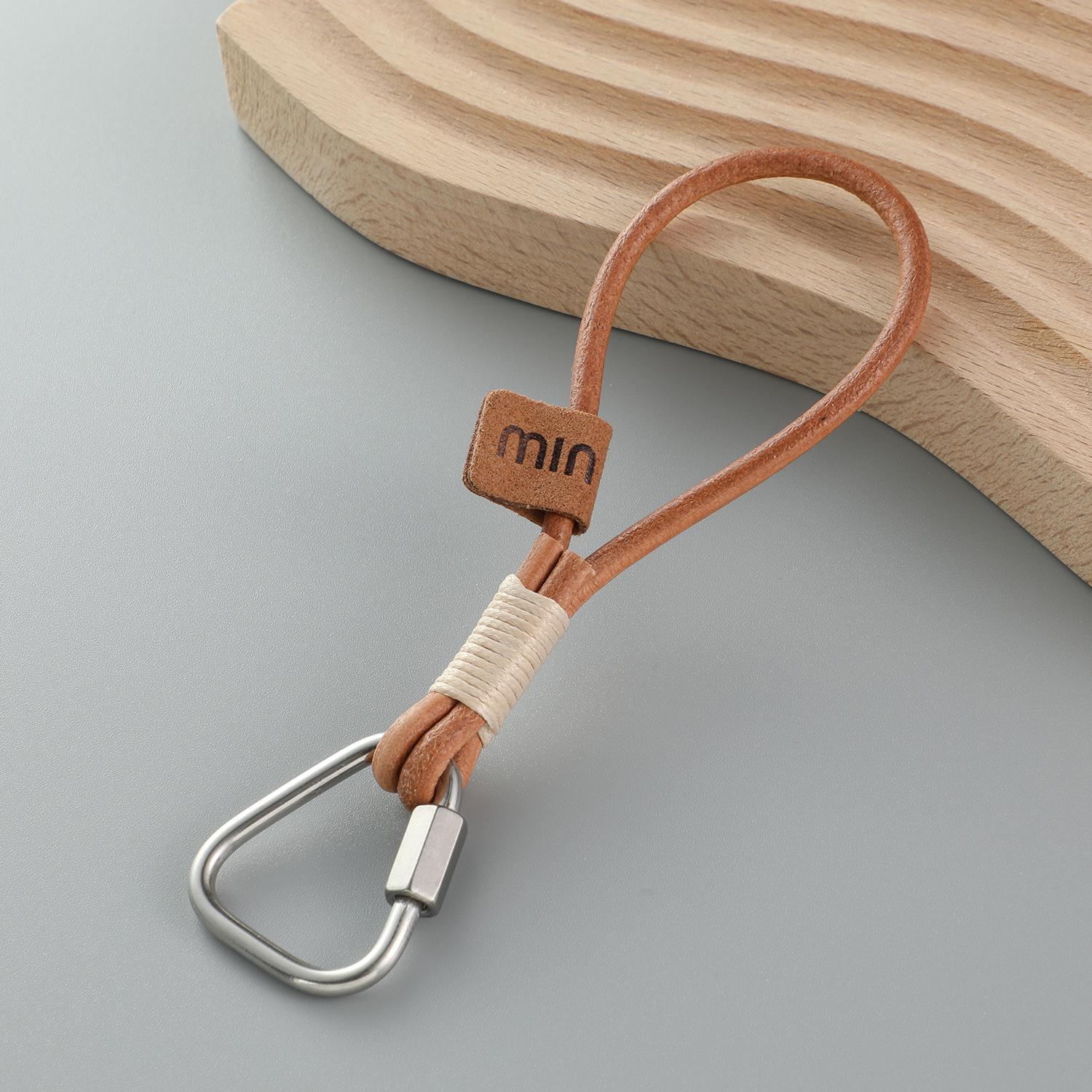 Hand-Woven Cowhide USB Drive & Phone Lanyard Keychain with Wax Thread