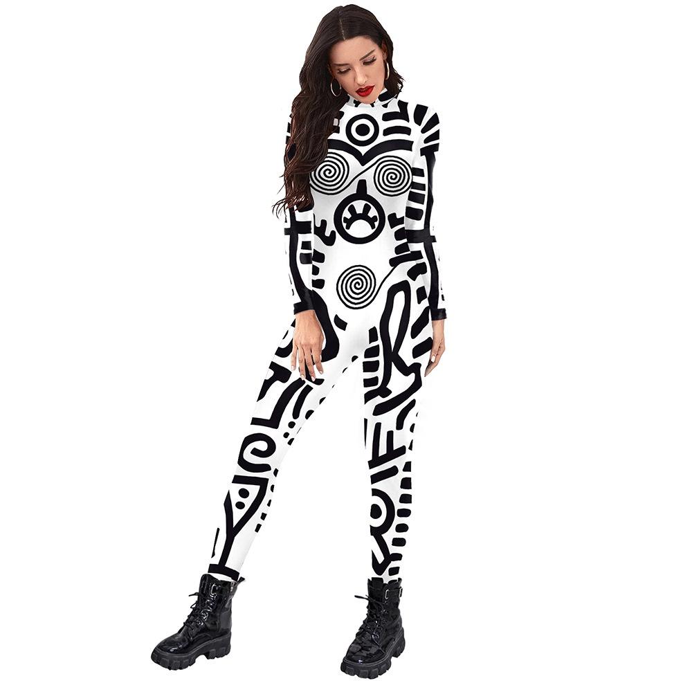 Women Men Punk Robot Abstract Art Geometry 3D Printed Jumpsuit Adults Halloween Cosplay Costume for Dancing Party Dress Up