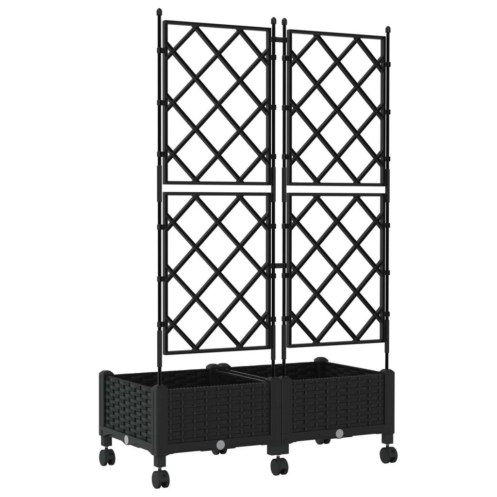 Planters with Trellis and Wheels 2 Pieces Black PP