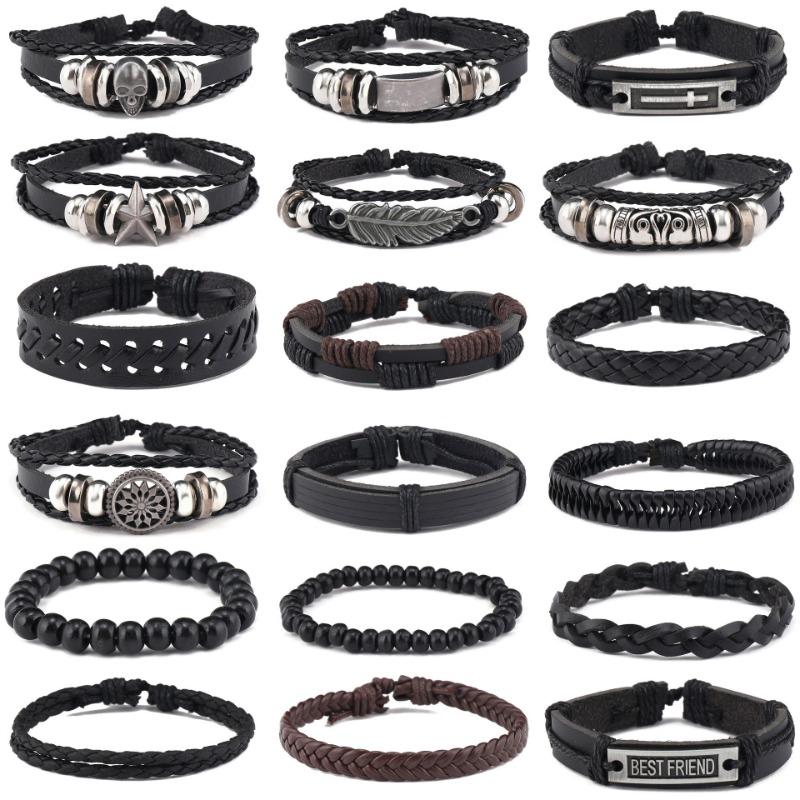 

Аксессуары Мода Улица Хип-хоп Браслет 18 штук Панк Набор украшений Браслет Мужской чёрный