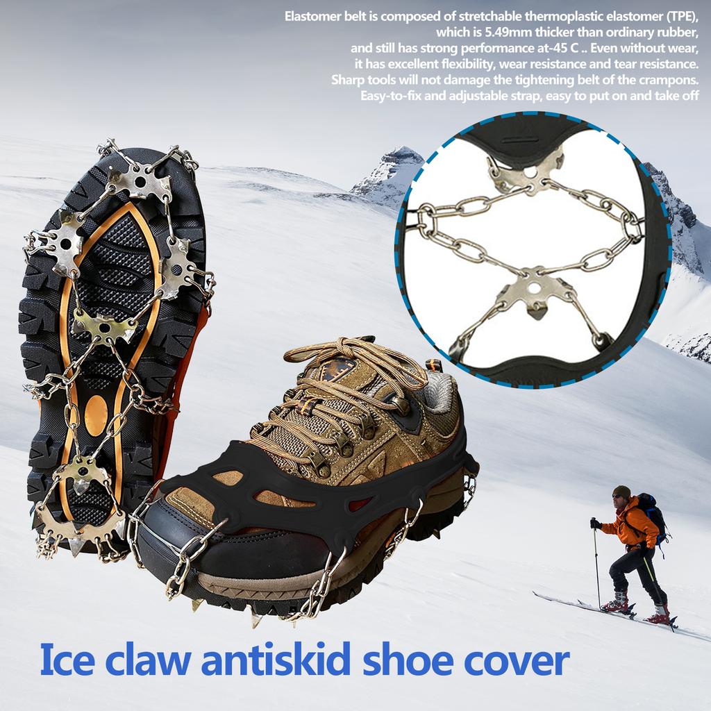 Stainless Steel Ice Snow Grips Walk Traction Ice Cleats Spikes Crampons Anti Slip Footwear for Shoes Boots Snowing Hiking Sports