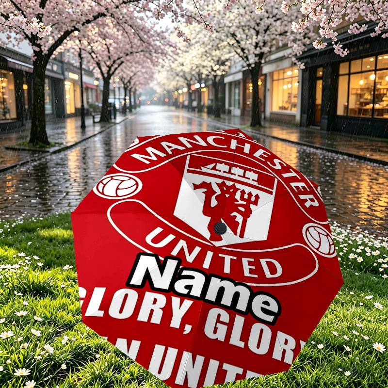 Custom Name Personalized Manchester United F.C Print Umbrella, Auto Open Close, 8‑Rib Sturdy Frame, Commute Camping Hiking Use, Birthday Gift
