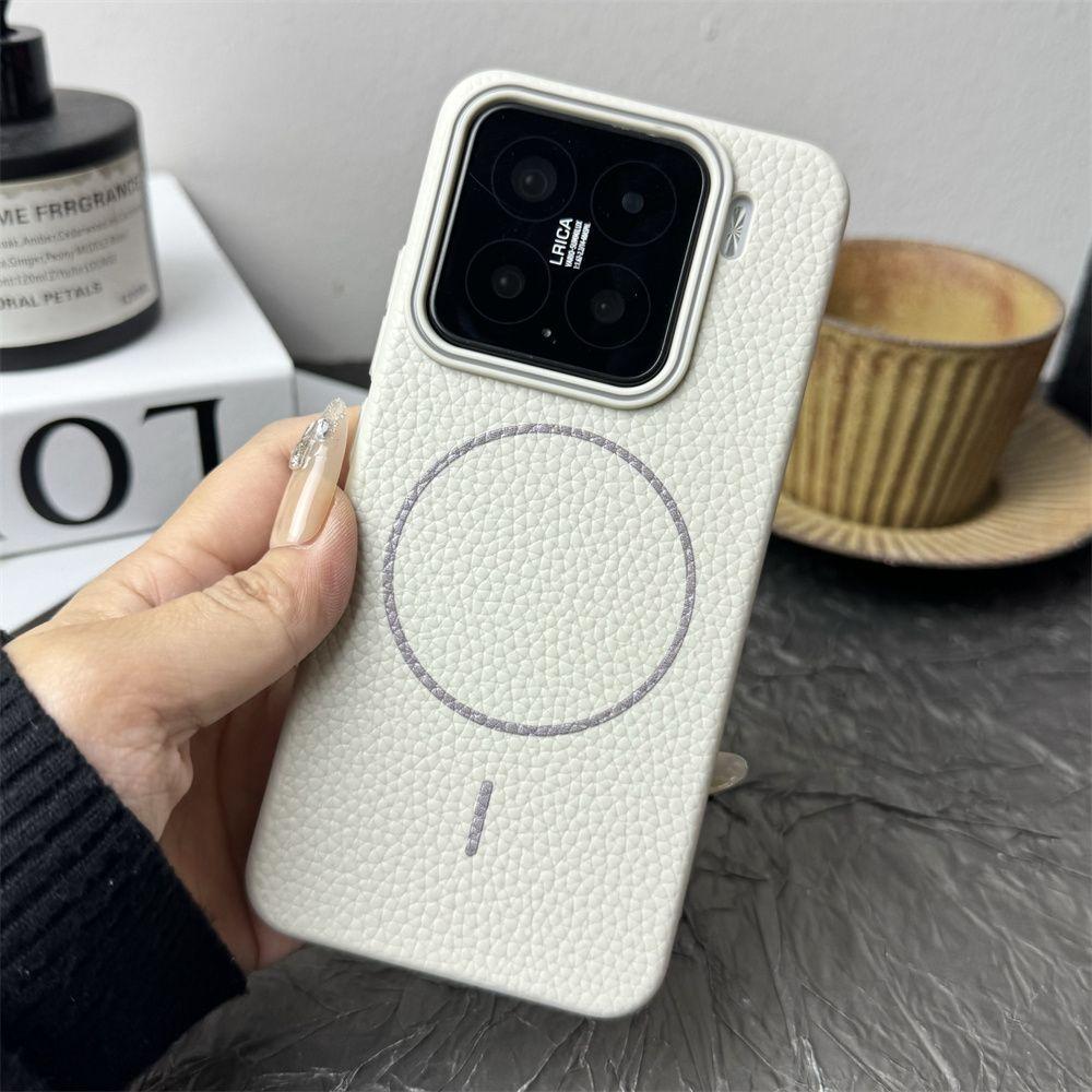 Xiaomi Mi 15 Mobile Phone Case, Lychee Pattern Plain Leather 14ultra Matte Large Hole Simple 13pro Soft Anti-drop Simple