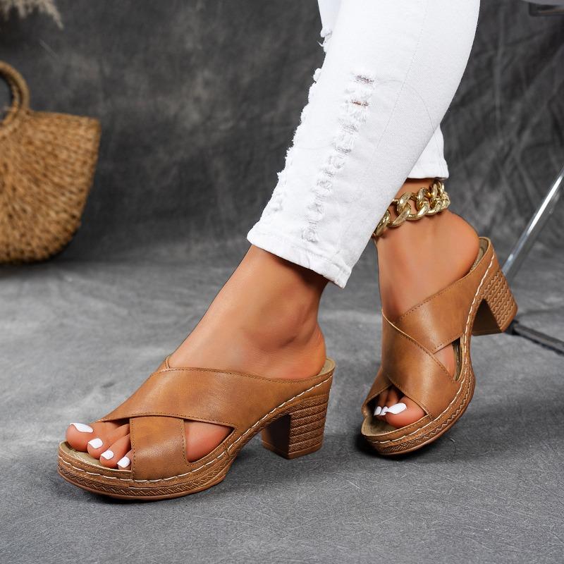 Oversized, Open Toed, High-heeled Slippers, Women's Shoes, Thick Heels, Sandals