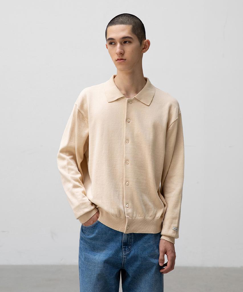 Another Office Scape Knit Polo Cardigan (Almond Milk)