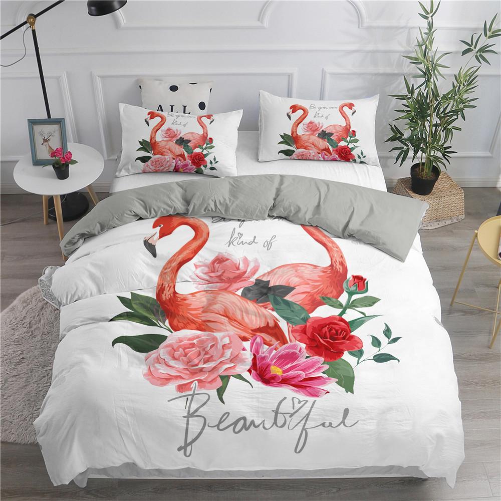3D Flamingo Printed Bedding Set King Queen Size Cartoon Pink Animals Duvet Cover With Pillowcases 2/3pcs Polyester Quilt Cover