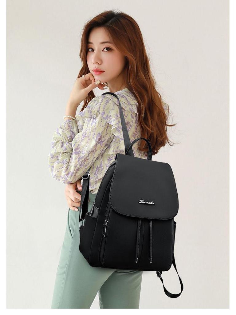 Women's Travel Double Shoulder Backpack - Oxford Cloth, Customizable Label