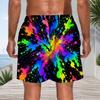 Mens Plus Size Beach Shorts Abstract Star Dripping Print Loose Drawstring Quick Dry Casual Swim Trunks For Summer Beach Surfing Daily Wear